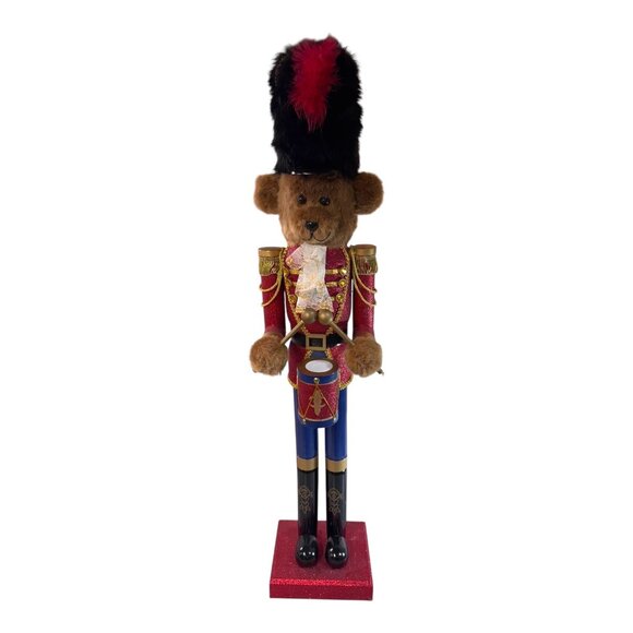 Furry Teddy Bear Nutcracker 36" Figurine In Regal Uniform Drum Holida Large - Picture 1 of 10